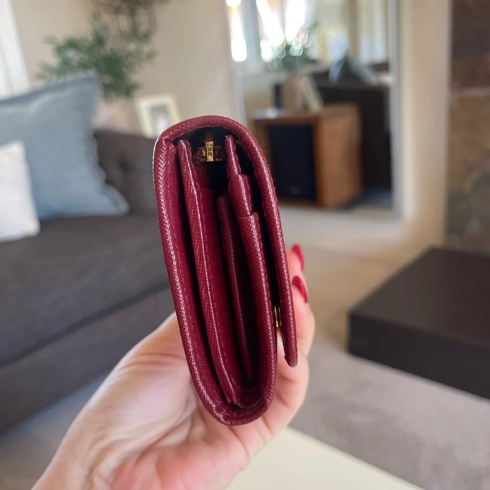 Prada Large Saffiano Leather Wallet Burgundy Like New Authentic